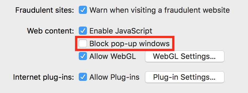 popup window blocked